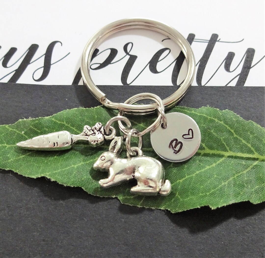 3D BUNNY RABBIT & CARROT Keychain Personalized With Initial Charm ...