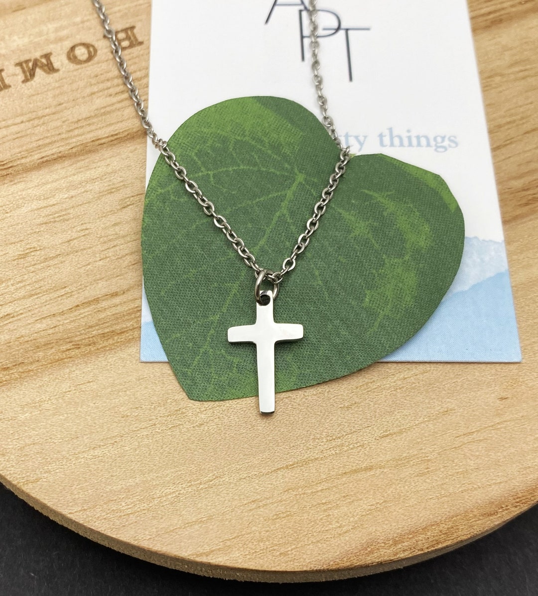 Stainless Steel Small Minimalist CROSS NECKLACE 17mm Shiny Small Cross