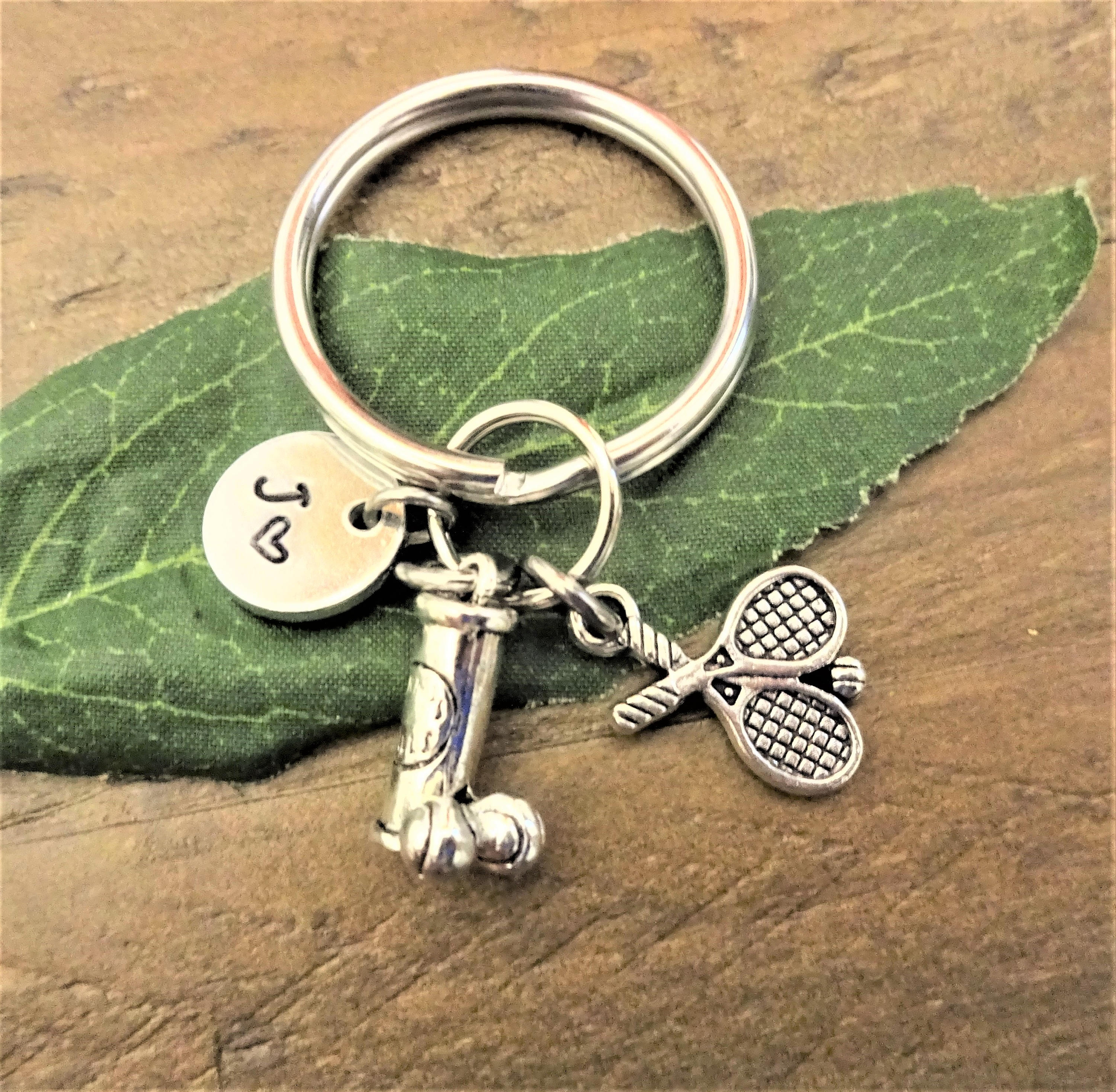 TENNIS KEYCHAIN with initial charm tennis racquet can of | Etsy
