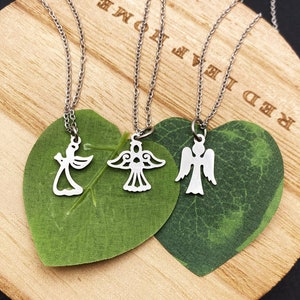 Stainless steel small GUARDIAN ANGEL NECKLACE - choose your angel - shiny double sided minimalist angel necklace - non tarnish