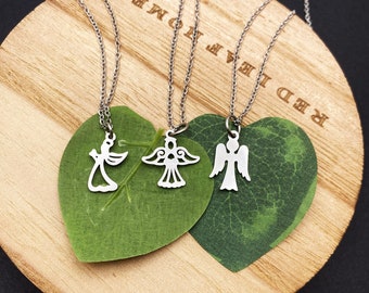 Stainless steel small GUARDIAN ANGEL NECKLACE - choose your angel - shiny double sided minimalist angel necklace - non tarnish