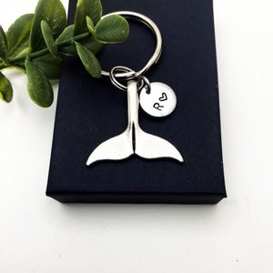 Large WHALE TAIL KEYCHAIN personalized with initial charm - dolphin tail keyring, zipper pull or purse charm