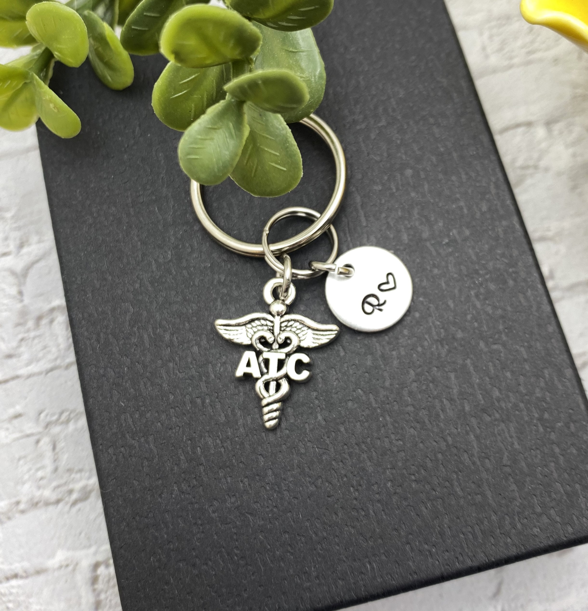 Certified ATHLETIC TRAINER keychain personalized with initial charm - ATC keychain or zipper pull