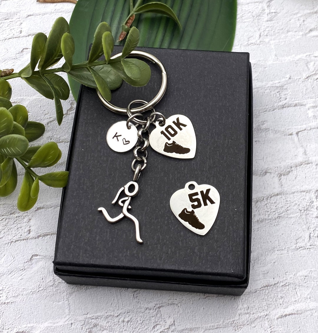 5K or 10K RUNNERS KEYCHAIN With Running Girl Personalized With Initial