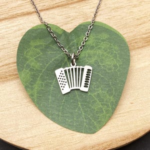 Stainless steel small shiny ACCORDION NECKLACE - 17mm x 12mm accordion music necklace, all stainless steel, non tarnish hypoallergenic