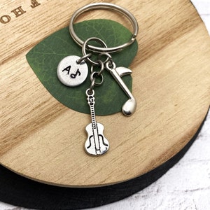 UKULELE KEYCHAIN w music note, personalized with initial charm - keyring, purse charm or zipper pull - see all pix