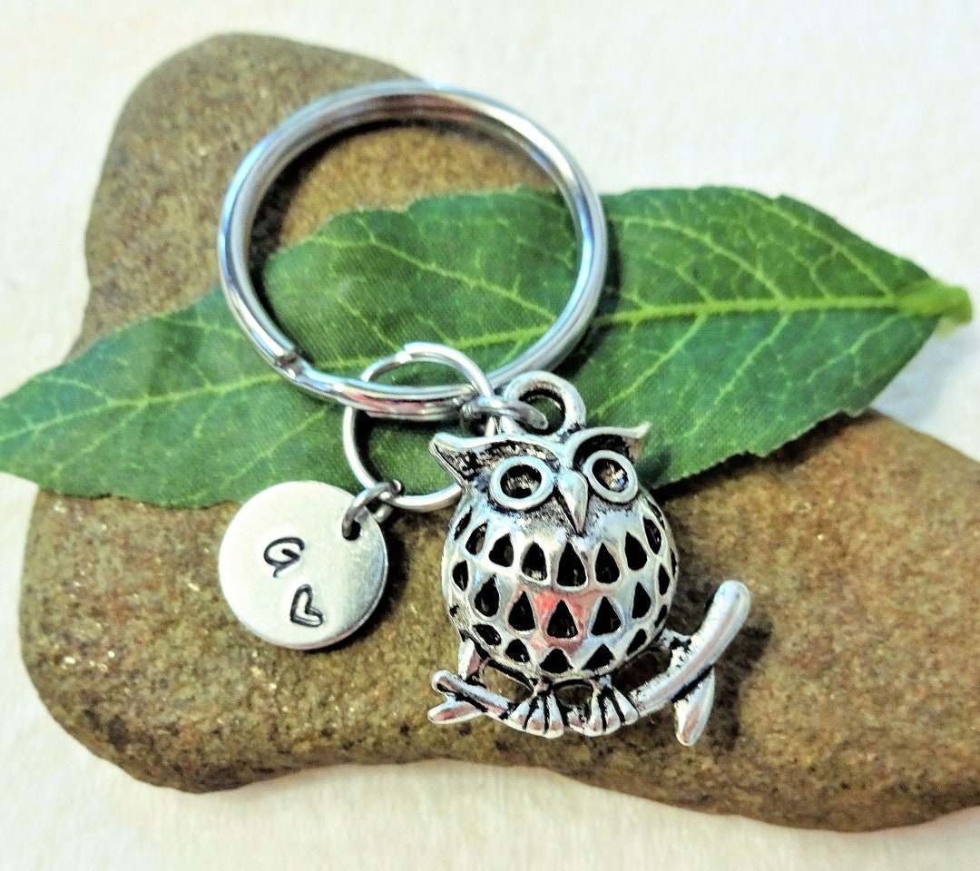 3D OWL KEYCHAIN Personalized With Initial Charm Owl Keyring, Purse