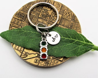 TIPPERARY HILL TRAFFIC light keychain personalized with initial charm - upside down traffic light keyring purse charm or zipper pull