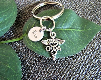 OTA or OT KEYCHAIN personalized with an initial charm - occupational therapist assistant or occupational therapist - gift graduate