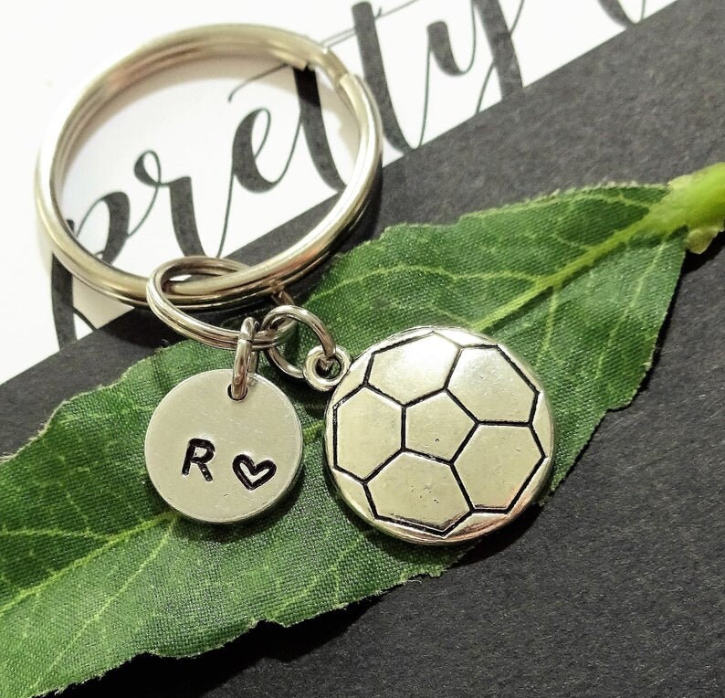 SOCCER BALL KEYCHAIN Personalized With Initial Or Number Charm 
