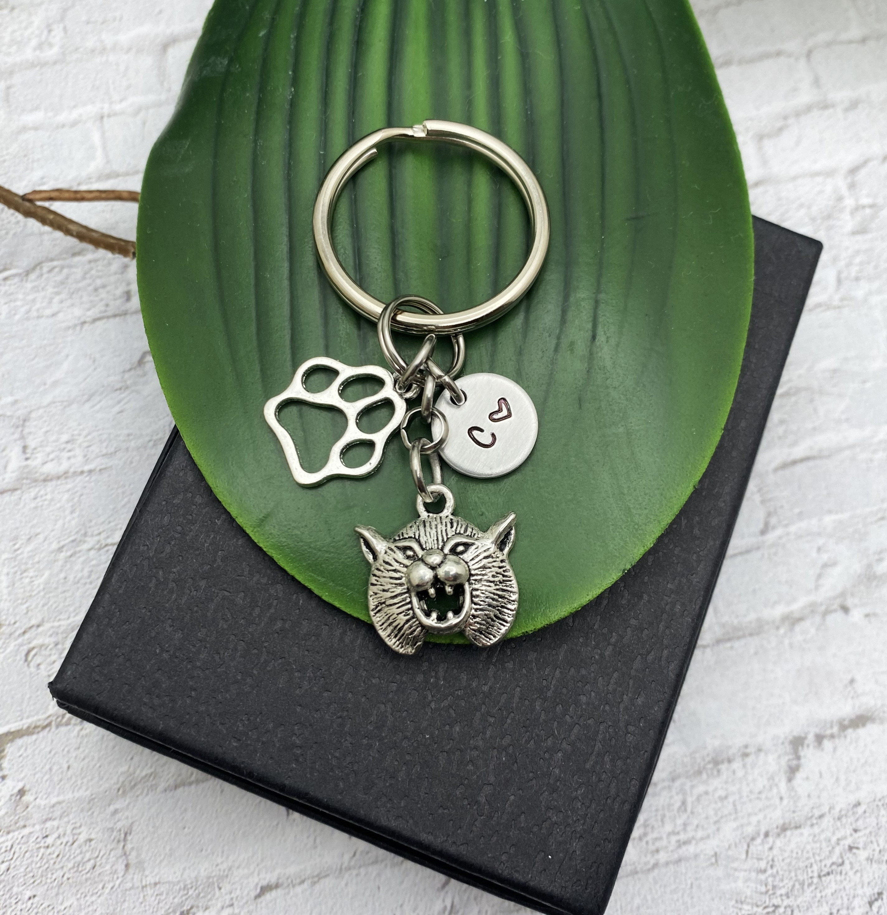 BOBCAT & PAW Keychain Personalized With Initial Charm - WILDCAT ...