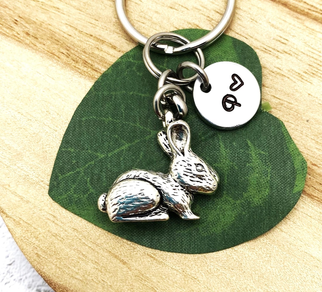 3D BUNNY RABBIT KEYCHAIN Personalized With Initial Charm - Silver Tone ...