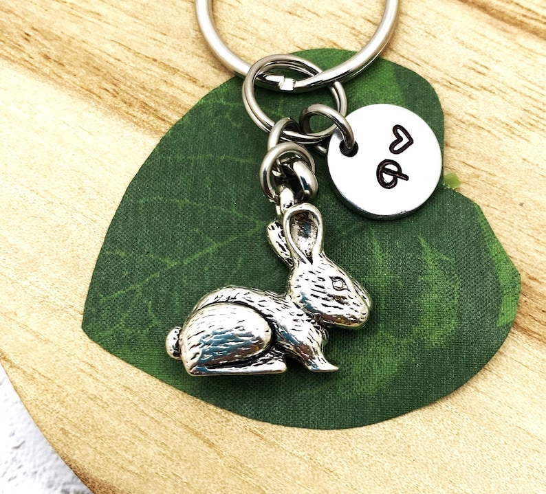 Swamp Rabbits Keychains 3D BUNNY RABBIT KEYCHAIN Personalized With Initial Charm - Silver Tone ...