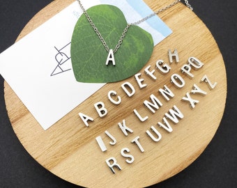 Stainless steel small 8mm (1/3") INITIAL NECKLACE- chain goes through the letter, non-tarnish minimalist necklace, all stainless steel