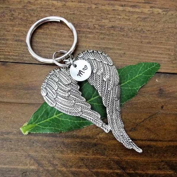 Large ANGEL WINGS KEYCHAIN personalized with initial charm -  2.5 x 1.75 inches wing keychain, purse charm or zipper pull - see all photos