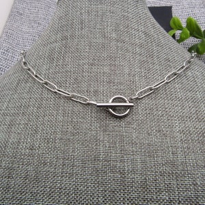 Stainless steel PAPER CLIP necklace with toggle clasp, long link non-tarnish hypoallergenic 12mm x 4mm links. choose length