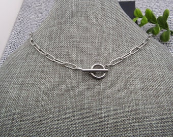 Stainless steel PAPER CLIP necklace with toggle clasp, long link non-tarnish hypoallergenic 12mm x 4mm links. choose length