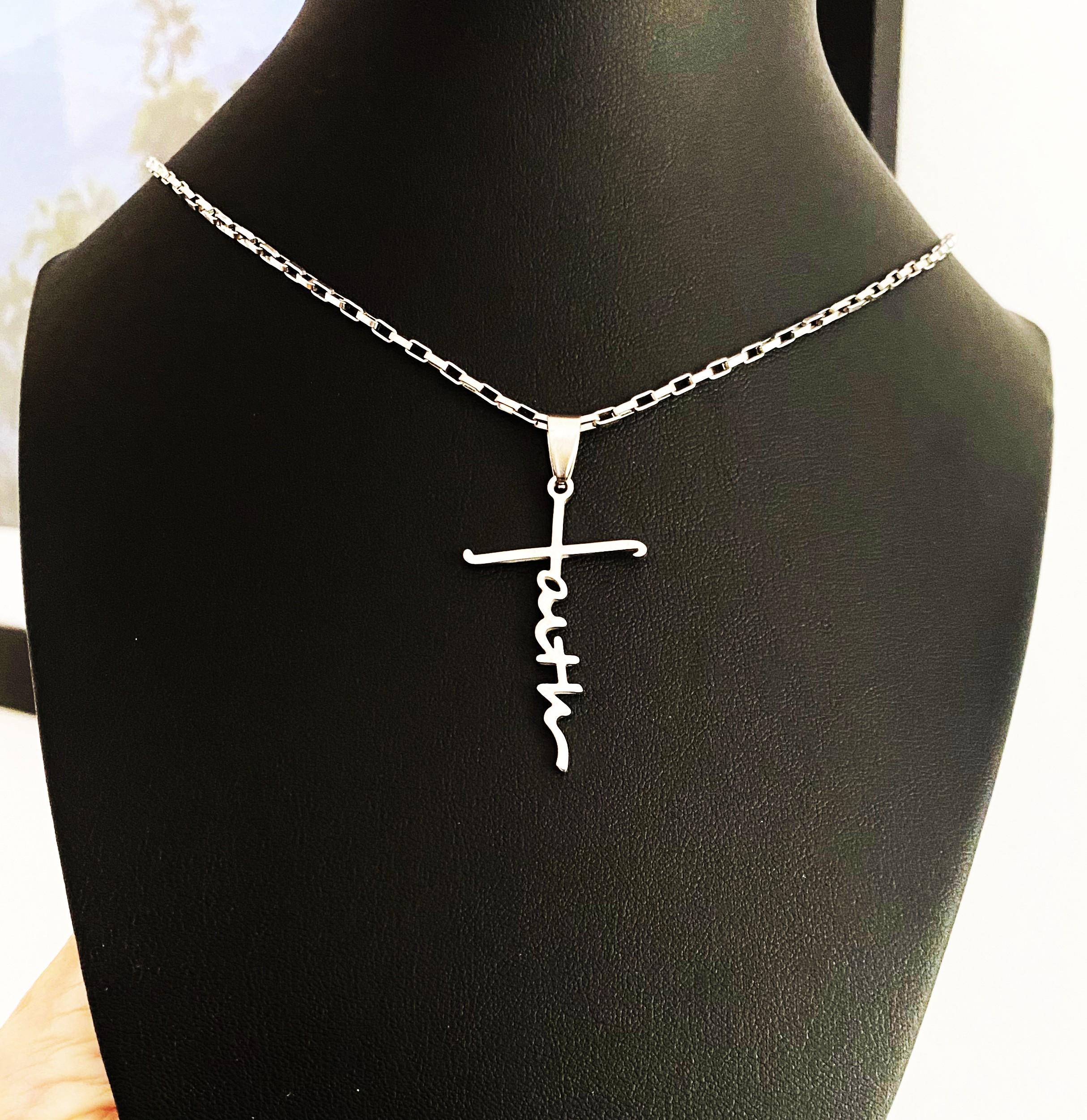 Faith Rag Stainless Steel FAITH CROSS NECKLACE on Long Box Chain - 1.5