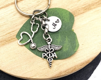 PA KEYCHAIN & STETHOSCOPE personalized with initial charm - physicians assistant keychain, physician associate, choose stethoscope style