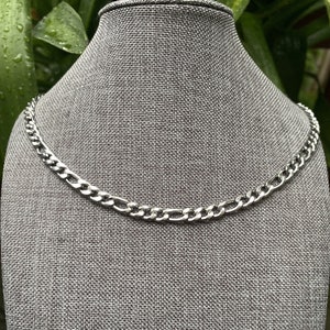 Stainless steel 6mm FIGARO CHAIN NECKLACE- thick, shiny unisex chunky large link man or woman non tarnish hypoallergenic necklace