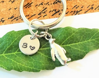 SMALL 3D PENGUIN keychain personalized with initial charm - keychain, zipper pull or purse charm -