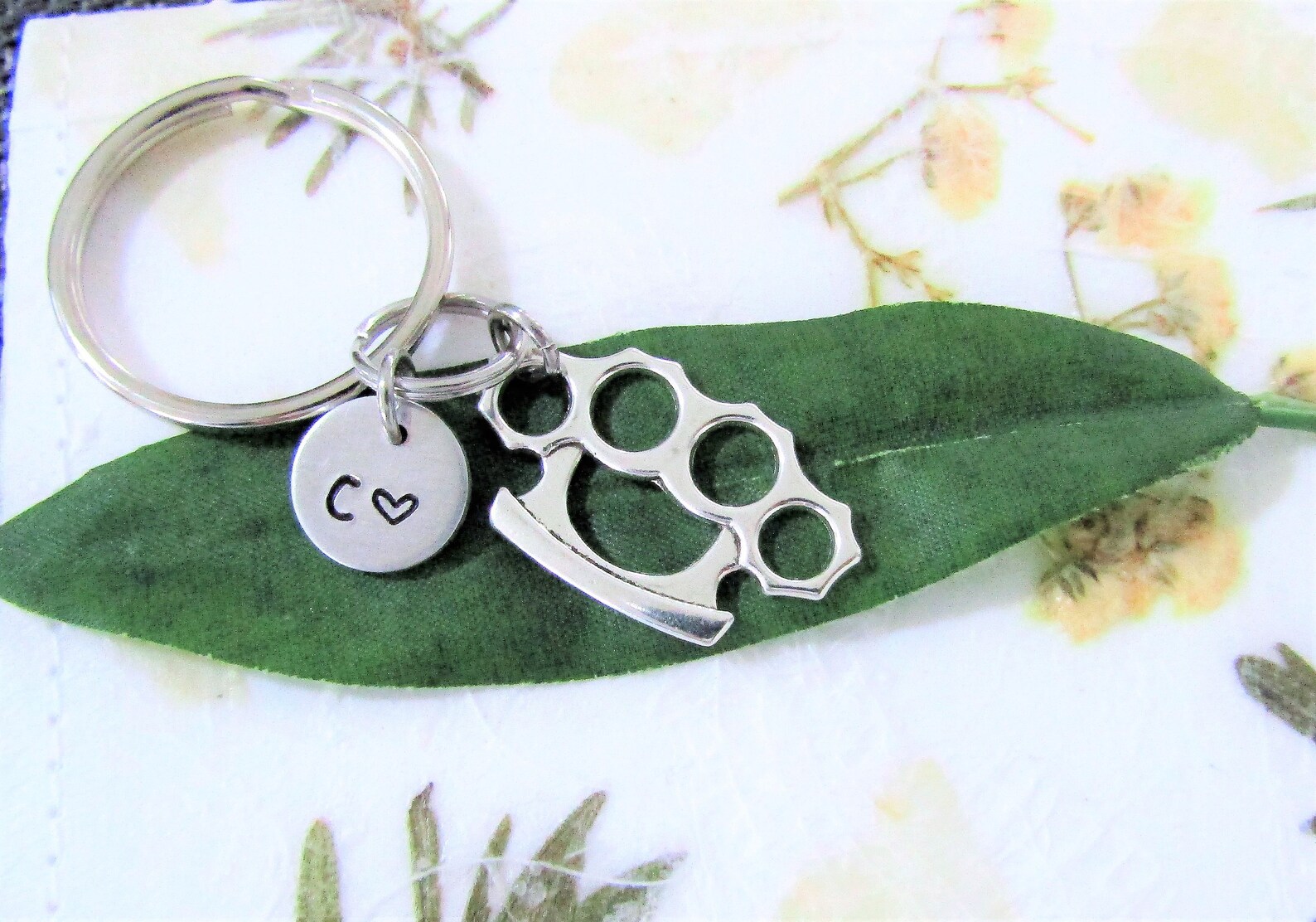 BRASS KNUCKLES KEYCHAIN personalized with initial charm Etsy