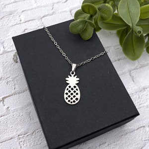 Stainless steel PINEAPPLE NECKLACE  - shiny polished 7/8 inch pineapple, non tarnish, hypoallergenic