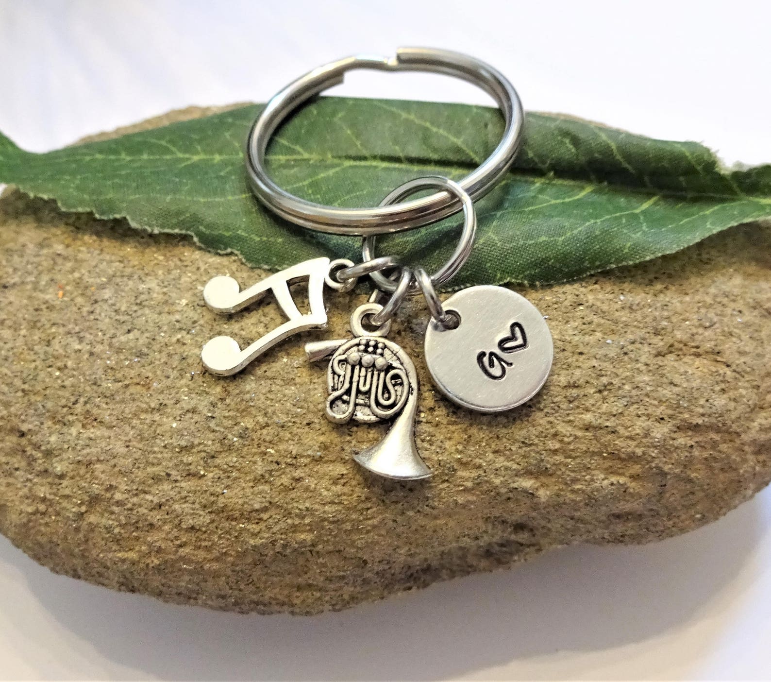 FRENCH HORN KEYCHAIN W Music Note Personalized With Initial Etsy