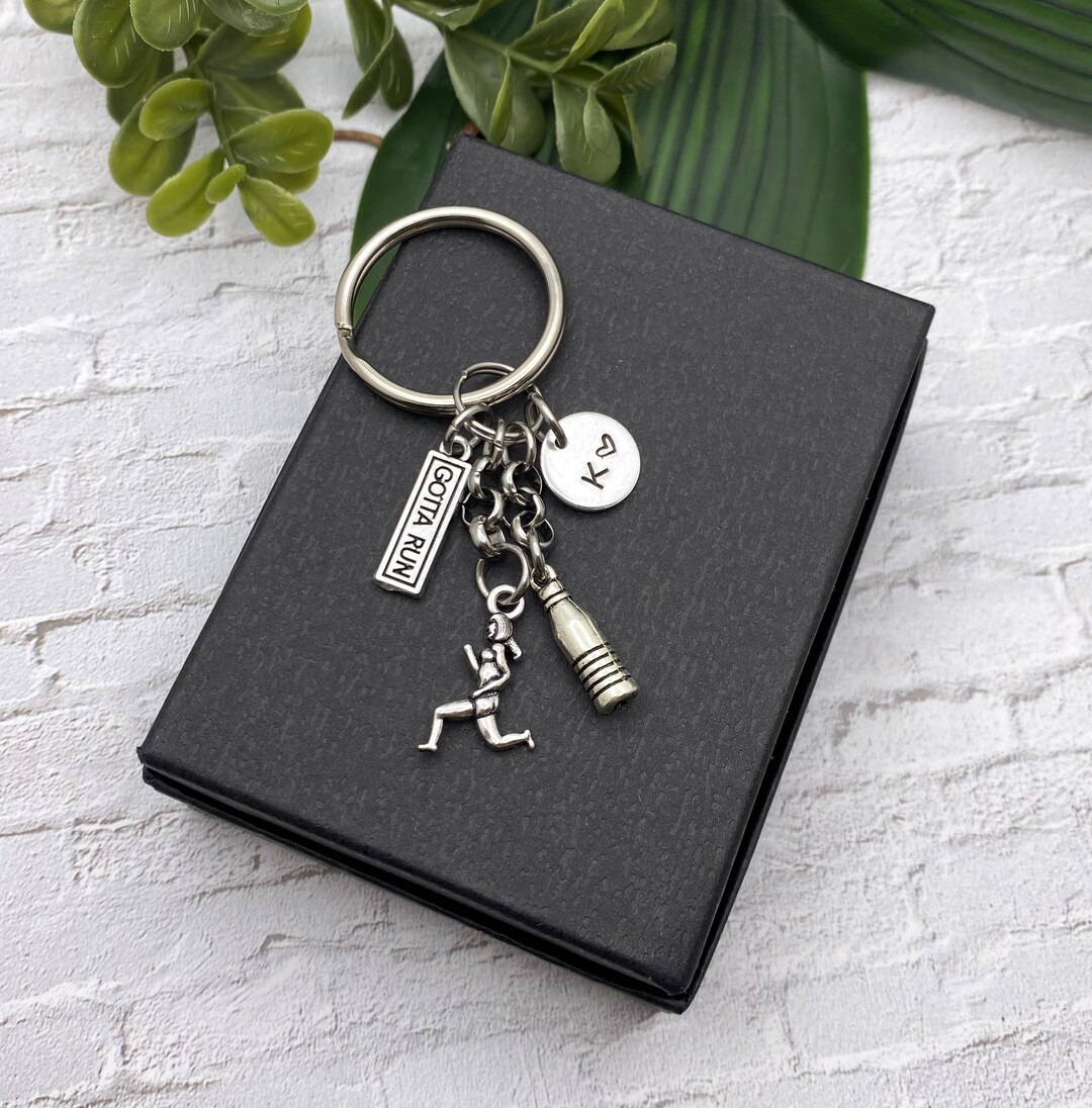 RUNNERS KEYCHAIN Running Girl, Water Bottle, Gotta Run Charm With