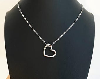 Stainless steel FLOATING HEART NECKLACE on 2mm mirror chain or 1.5mm delicate cable chain, 3/4" twisted lightweight heart, non-tarnish