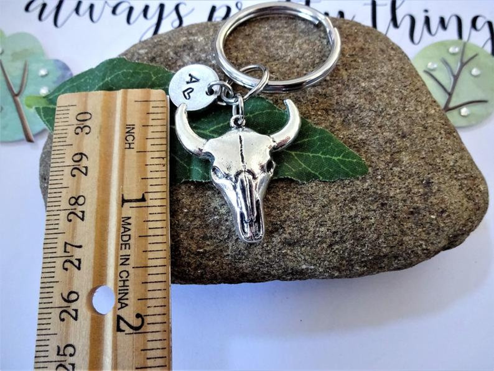 COW BULL SKULL Keychain Personalized With Initial Charm - Cattle Skull ...