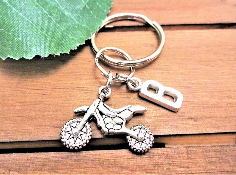 MOTORCYCLE DIRT BIKE keychain personalized with initial charm Etsy