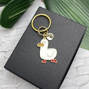 DUCK GOOSE KEYCHAIN personalized with initial charm - white, yellow, gold goose duck keyring or zipper pull - plain gold on reverse side