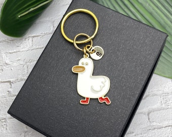 DUCK GOOSE KEYCHAIN personalized with initial charm - white, yellow, gold goose duck keyring or zipper pull - plain gold on reverse side
