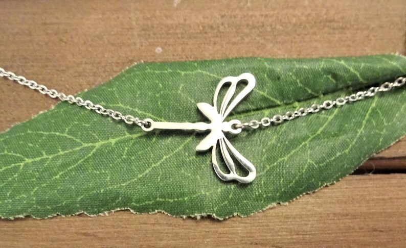 all stainless steel hypoallergenic choker necklace STAINLESS STEEL DRAGONFLY necklace on a stainless steel fine chain silver dragonfly