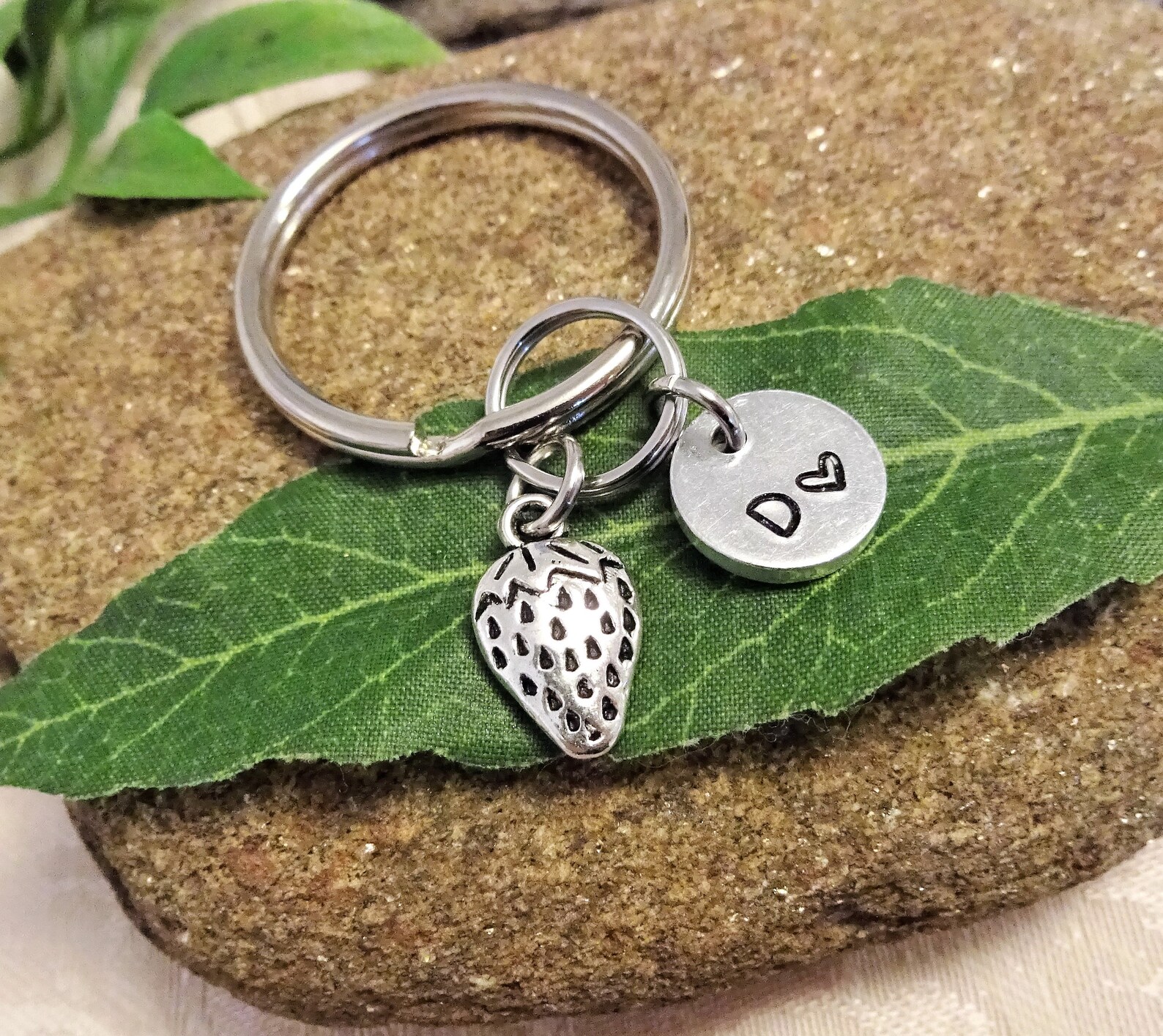 STRAWBERRY KEYCHAIN Personalized With Initial Charm 5/8 Inch Etsy