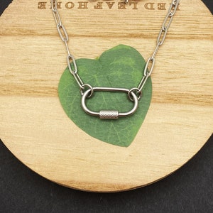 Stainless steel CARABINER NECKLACE on a paper clip chain - 25x14mm carabiner, unscrews to open and close, non-tarnish