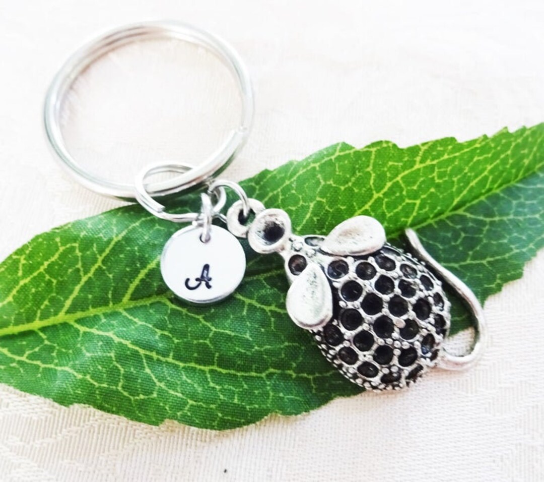 LARGE MOUSE KEYCHAIN Personalized With Initial Charm Antique Silver