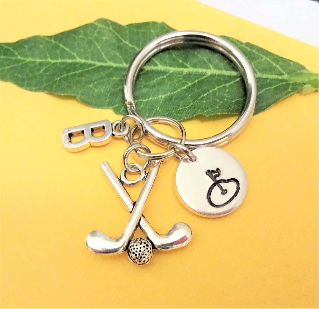 GOLF KEYCHAIN With Hole and Flag Hand Stamped on Disc Personalized With