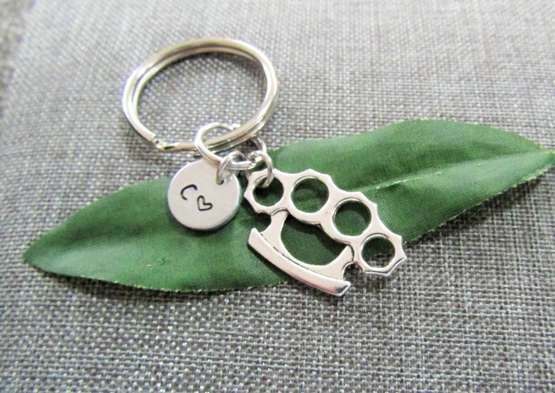 BRASS KNUCKLES KEYCHAIN personalized with initial charm Etsy