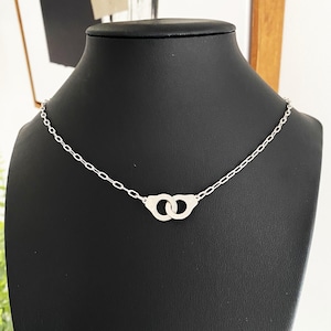 STAINLESS STEEL HANDCUFF necklace on 5x3mm paper clip chain - interlocking cuffs - all stainless steel non tarnish hypoallergenic minimalist