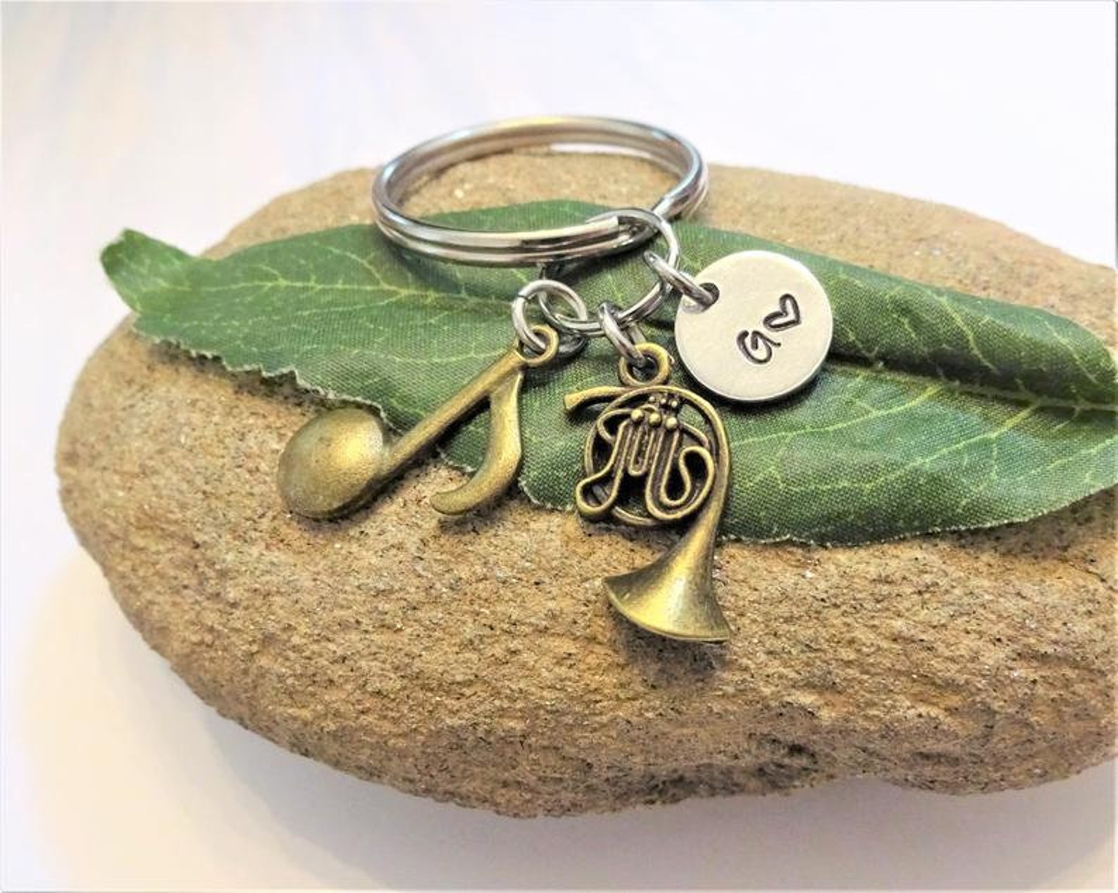FRENCH HORN KEYCHAIN W Music Note Personalized With Initial Etsy