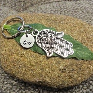 HAMSA HAND KEYCHAIN personalized with initial charm - 1 1/2 inch Hamsa keychain, purse charm or zipper pull - see all pix