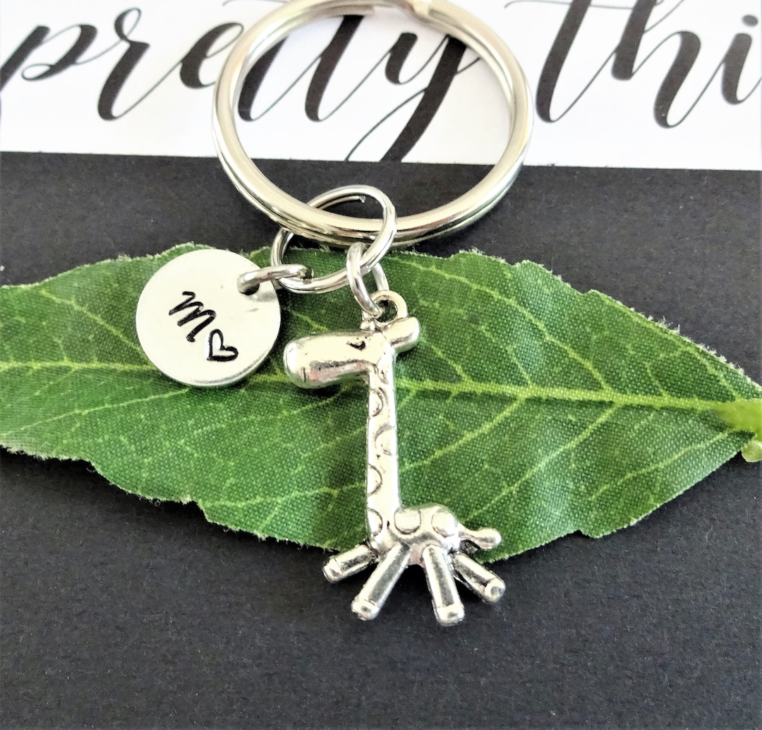 3D GIRAFFE KEYCHAIN Personalized With Initial Charm - Silver Tone ...