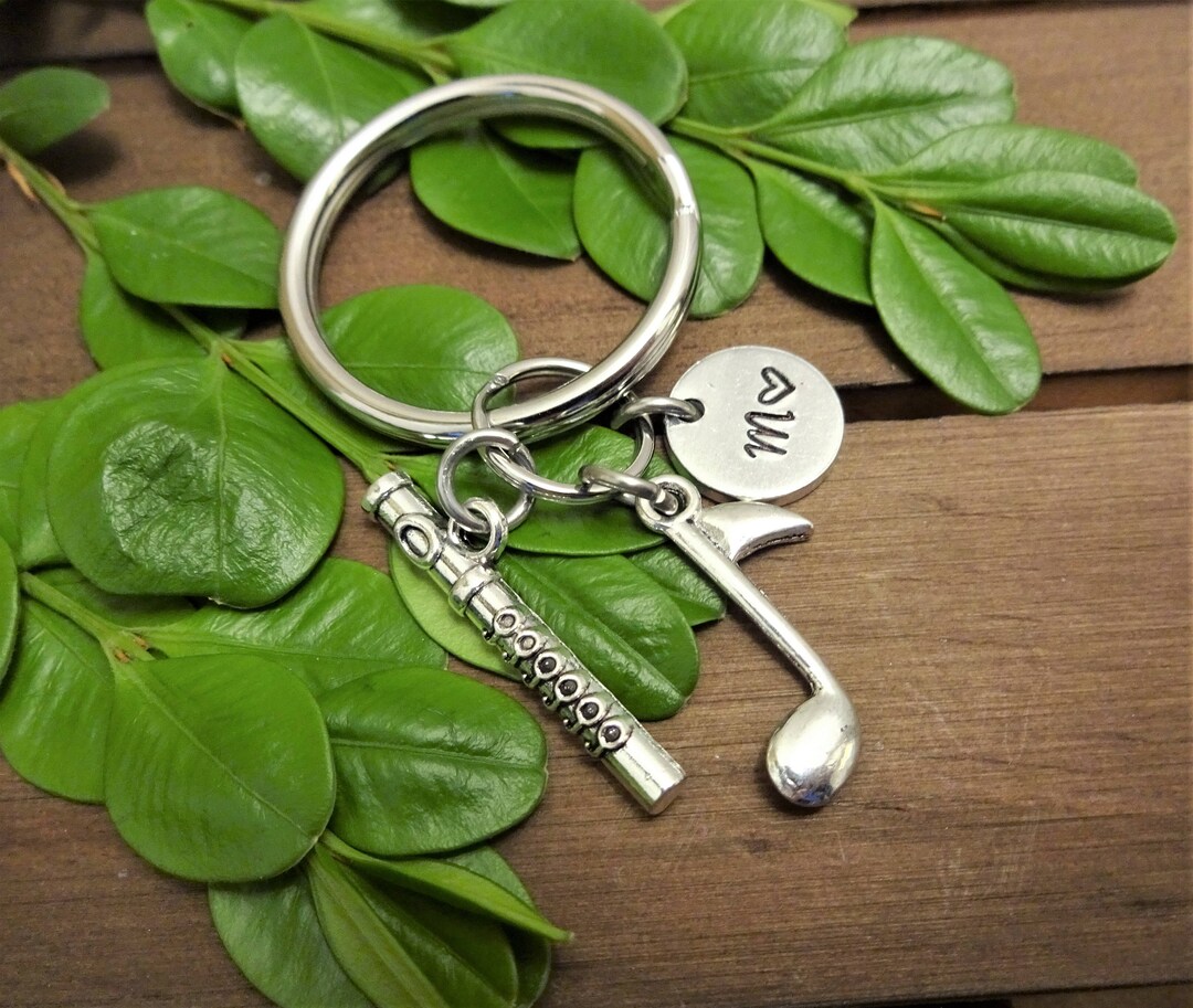FLUTE KEYCHAIN With Music Note Personalized With Initial Charm Etsy
