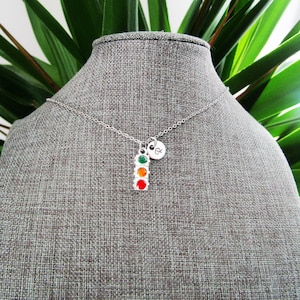 Tipperary Hill TRAFFIC LIGHT NECKLACE personalized w initial on a stainless steel chain - upside down traffic light- keychain also available