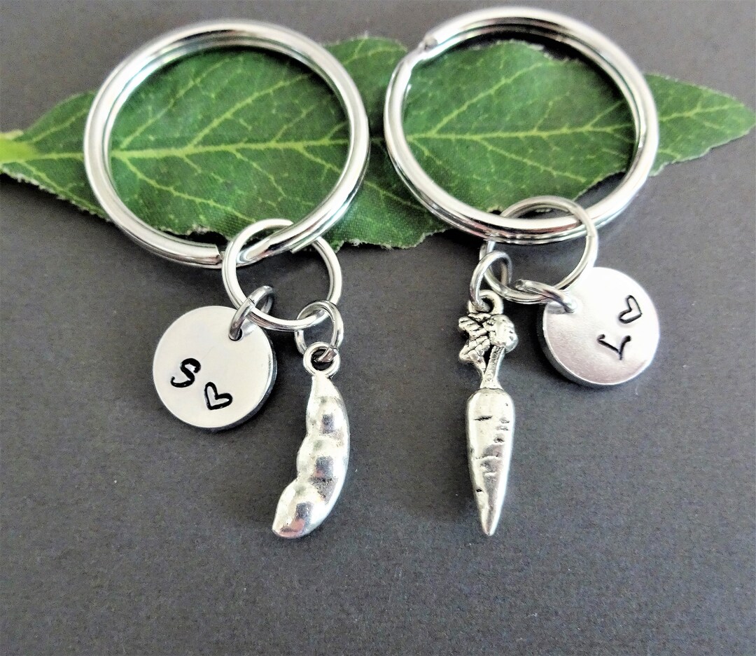 Just Like PEAS & CARROTS Keychains Personalized With Initial Charms Set