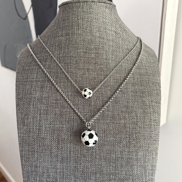 3D SOCCER BALL NECKLACE black & white - choose large or small soccer ball on stainless steel chain or large pink and white soccer ball