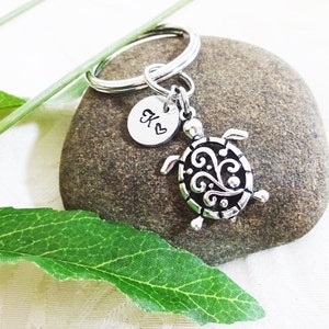 FILIGREE TURTLE KEYCHAIN personalized with initial charm - keychain, zipper pull or purse charm - see all pix