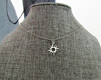 Stainless steel small SUN NECKLACE on a stainless steel chain - 5/8 " sun charm all stainless steel non tarnish, hypoallergenic necklace
